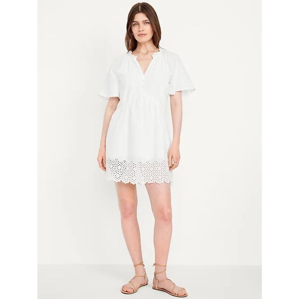 Old Navy White Cottagecore Milkmaid Dainty Split Neck Mini Swing‎ Dress Size 2XL